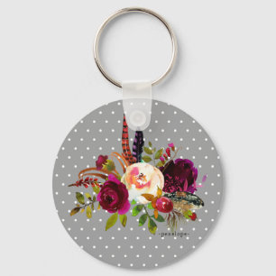 Bloemenboeket en Stippen met naam Sleutelhanger