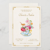 Bloemenboeket esthetische theekopje bruiloft kaart (Voorkant / Achterkant)