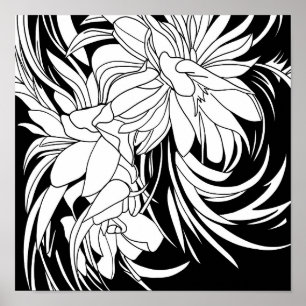 Bloemenboeket Natuur Bloemrijke Inkt Kleurplaat Poster