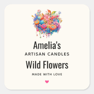 Bloemenboeket Sinaasappel & Blauw Boho Candle Busi Vierkante Sticker