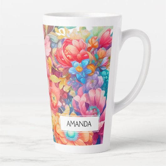 Bloemenboeket Sinaasappel & Blauw Boho Latte Mok (Rechts)