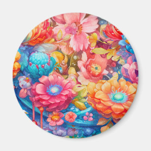 Bloemenboeket Sinaasappel & Blauw Boho Magneet