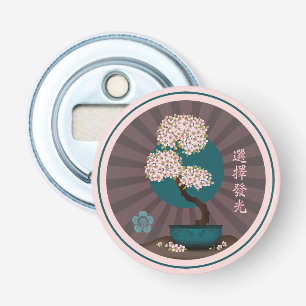 Bloemenbonsai "Kies om te schitteren" Aziatische k Button Flesopener