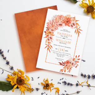 Bloemenboog met oranje slinger herfstbruiloft kaart