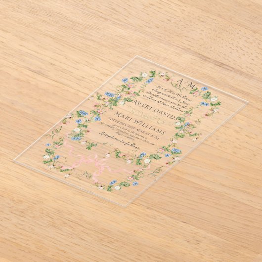 Bloemenboog tuin rustieke elegante foto bruiloft acryl uitnodigingen (Laagn)