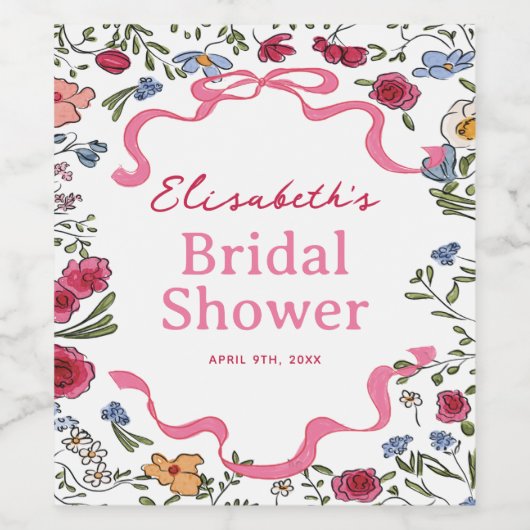 Bloemenboog Ze bindt de knoop Vrijgezellenfeest Wijn Etiket (Enkel label)