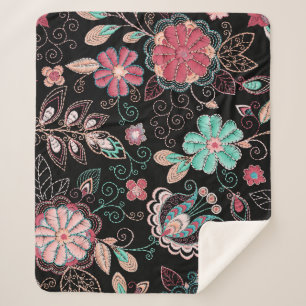  bloemenborduursel donker patroon sherpa deken