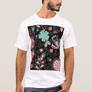 bloemenborduursel donker patroon t-shirt