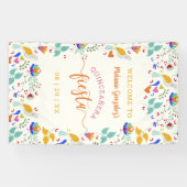Bloemenborduurwerk Welkom Quinceañera Fiesta Spandoek (Horizontaal)