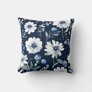 Bloemenbos Elegante Waterverf Blauw Kussen
