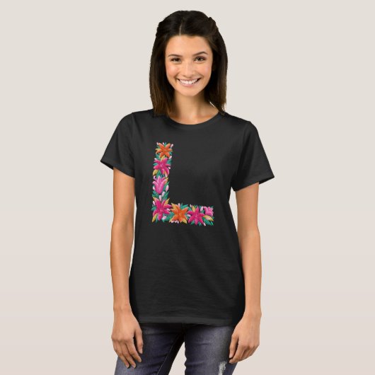 Bloemenbrief L vrouw basic T-shirt (Voorkant volledig)