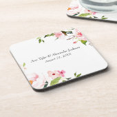 Bloemenbruiloft gepersonaliseerd plastic bier onderzetter (Linkerzijde)