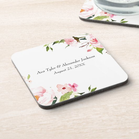 Bloemenbruiloft gepersonaliseerd plastic bier onderzetter (Linkerzijde)