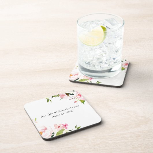 Bloemenbruiloft gepersonaliseerd plastic bier onderzetter (Rechterzijde)