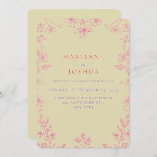 bloemenbruiloft kaart (Voorkant / Achterkant)