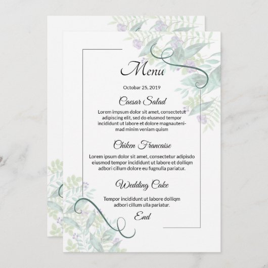 Bloemenbruiloft Menu Kaart (Voorkant / Achterkant)