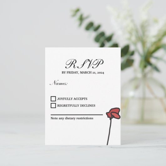 Bloemenbruiloft RSVP Kaart Rood en Roze Poppies (Staand voorkant)
