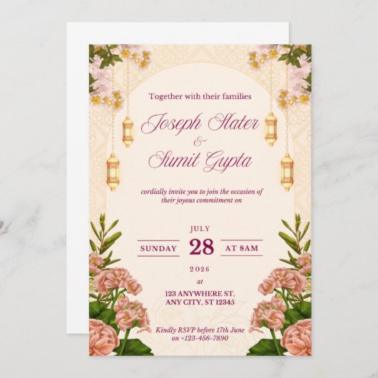 bloemenbruiloft uitnodiging (Voorkant / Achterkant)