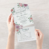 bloemenbruiloft Waterverf Bourgondië & Burnt Sinaa All In One Uitnodiging (Afscheurbaar)