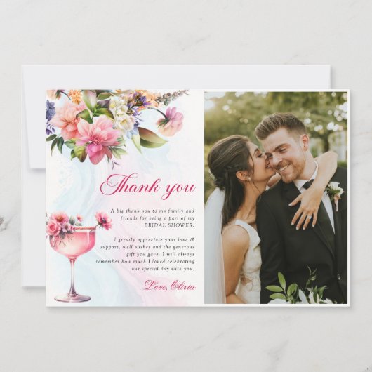 Bloemenbrunch en bubbelig Vrijgezellenfeest Bedankkaart (Voorkant)