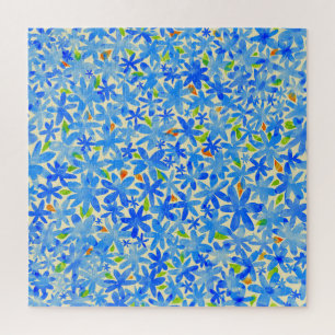 Bloemencascade: Blauwe bloemen naadloos patroon Legpuzzel