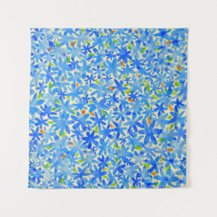 Bloemencascade: Blauwe bloemen naadloos patroon Wandkleed