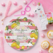 Bloemencitroen Citrus Bladgroen in witte streep Papieren Bordje (Feest)