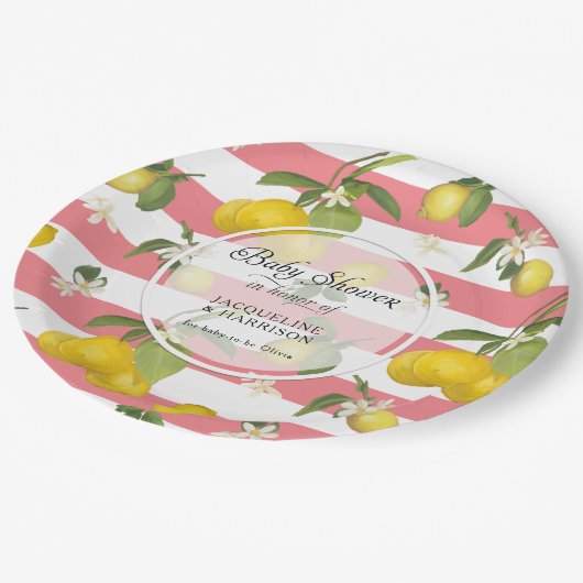 Bloemencitroen Citrus Bladgroen in witte streep Papieren Bordje (Gekanteld)