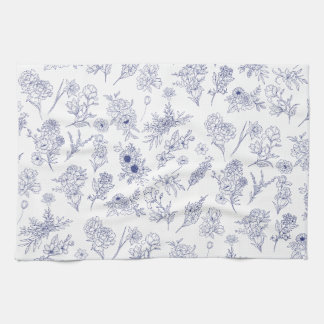 Bloemend handdoek in klassiek blauw en wit