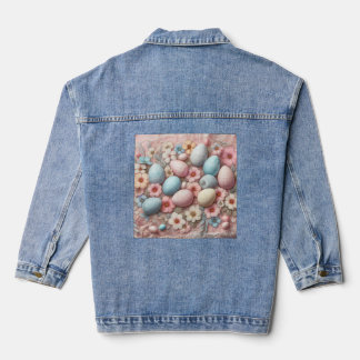 Bloemend kant pastel roze Paaseieren en bloemen Denim Jacket