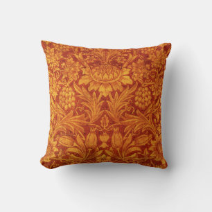 Bloemend rode en goudgele Wm Morris Design Kussen