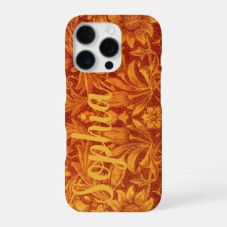 Bloemend rode en goudgele Wm Morris Voeg een naam iPhone 16 Pro Hoesje