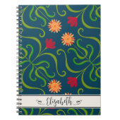 Bloemendamask Zonnebloem Boho Marineblauw Volkskun Notitieboek (Voorkant)