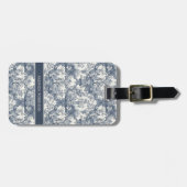 bloemendamast Blauw toile de jouy monogram Bagagelabel (Voorkant horizontaal)