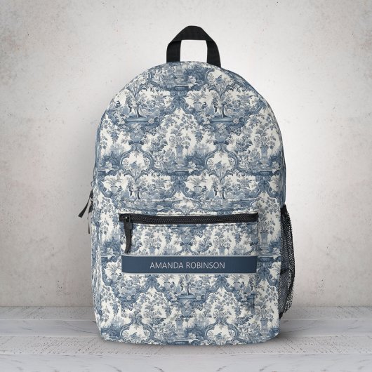 bloemendamast Blauw toile de jouy monogram Bedrukte Rugzak