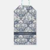 bloemendamast Blauw toile de jouy monogram Cadeaulabel (Voorkant)