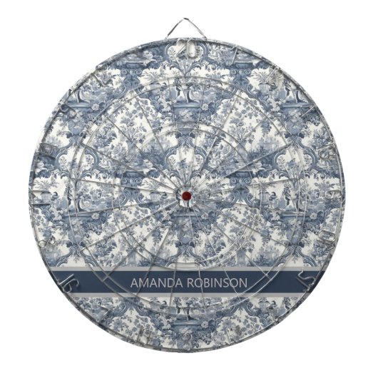 bloemendamast Blauw toile de jouy monogram Dartbord (Voorkant)