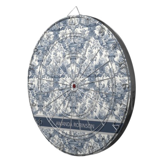  bloemendamast Blauw toile de jouy monogram Dartbord (Voorkant Rechts)