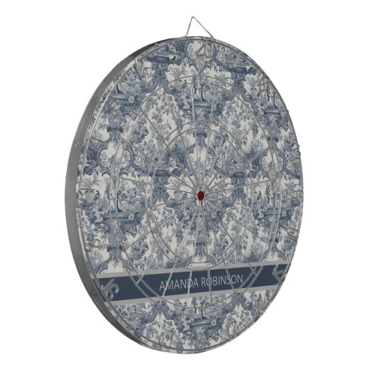 bloemendamast Blauw toile de jouy monogram Dartbord (Voorkant Links)