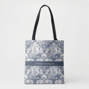  bloemendamast Blauw toile de jouy monogram Draagtas