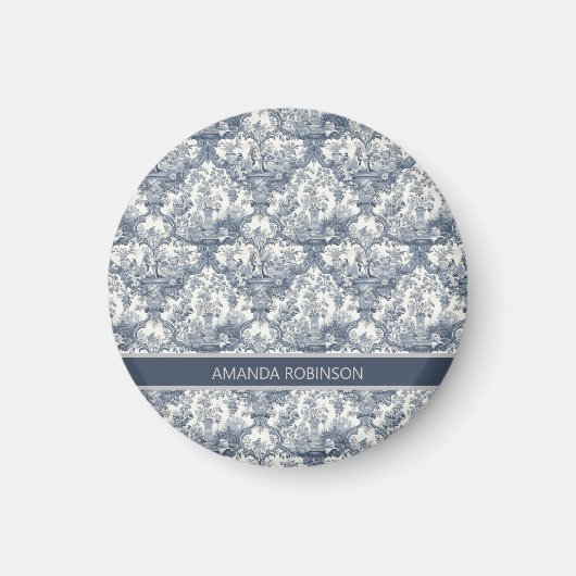  bloemendamast Blauw toile de jouy monogram Magneet (Voorkant)