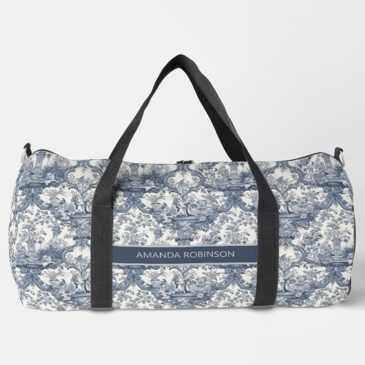  bloemendamast Blauw toile de jouy monogram Plunjezak (Voorkant)