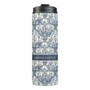  bloemendamast Blauw toile de jouy monogram Thermosbeker