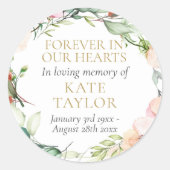 Bloemende Herdenking Voor Altijd In Onze Harten Ronde Sticker (Voorkant)