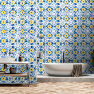 Bloemendecor Blauw Geel Mediterraan Tegeldesign Behang