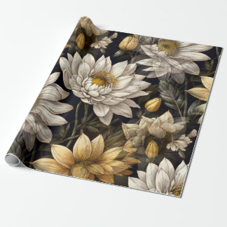 bloemendecor op zwarte achtergrond cadeaupapier