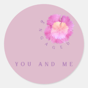Bloemendecoratie voor verloving :roze bloesems op ronde sticker
