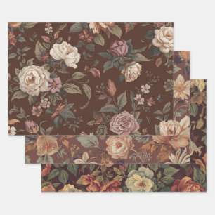 Bloemendecoupe papier set van 3 botanisch inpakpapier vel