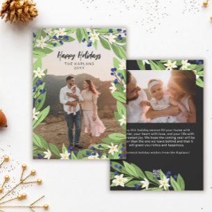 Bloemendek Blauw Bessen Groene Frame Prettig Kerst Feestdagenkaart