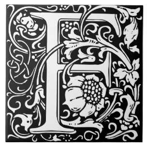 Bloemendekenend Alphabet Monogram Letter F  Tegels Tegeltje